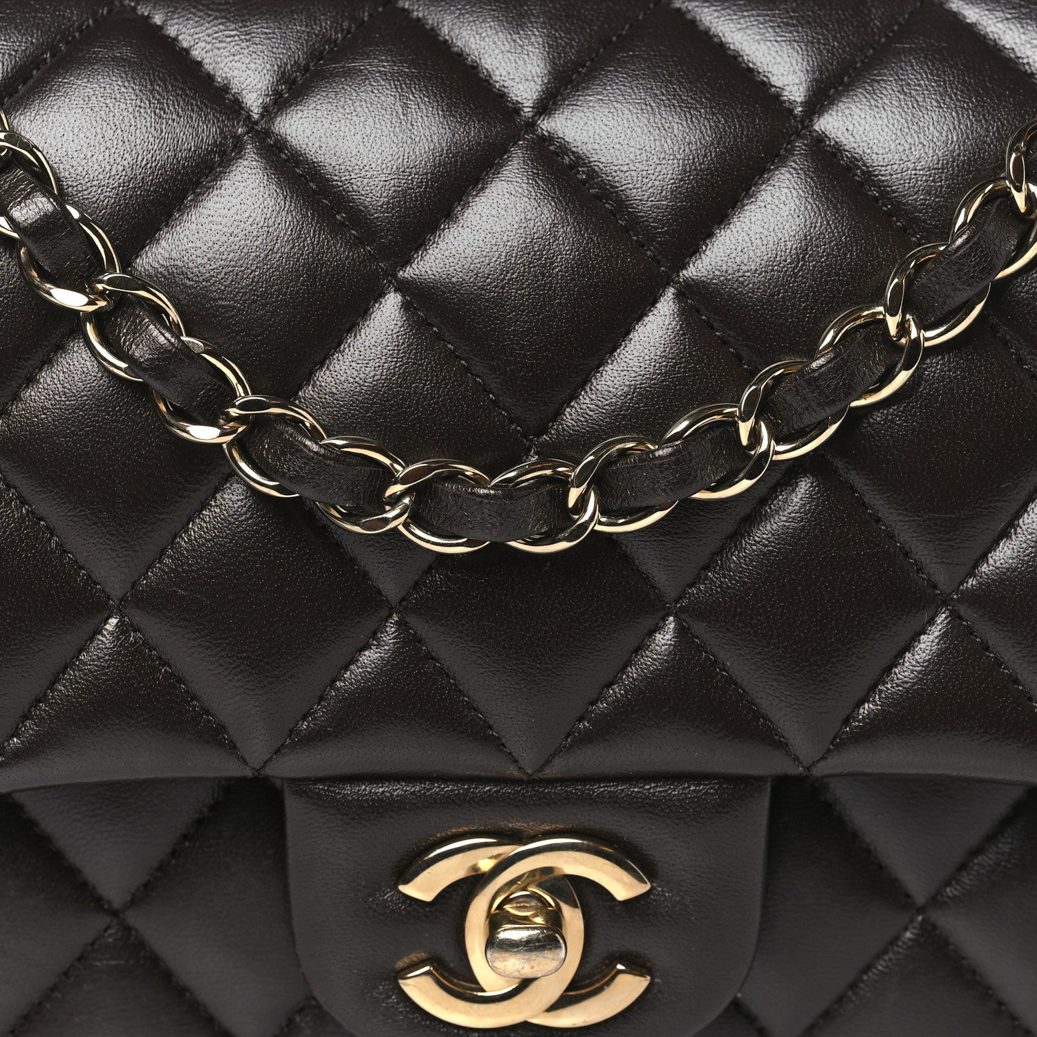 Lambskin Quilted Medium Double Flap Dark Brown