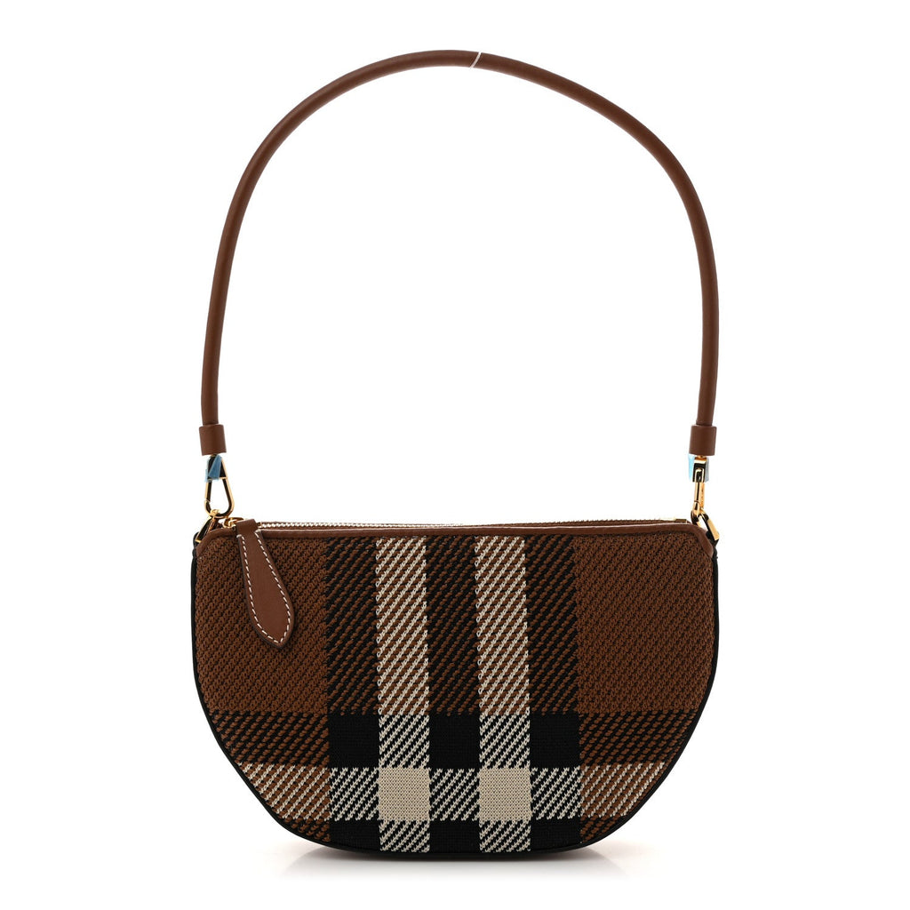 Canvas Calfskin Check Knitted Small Olympia Birch Brown