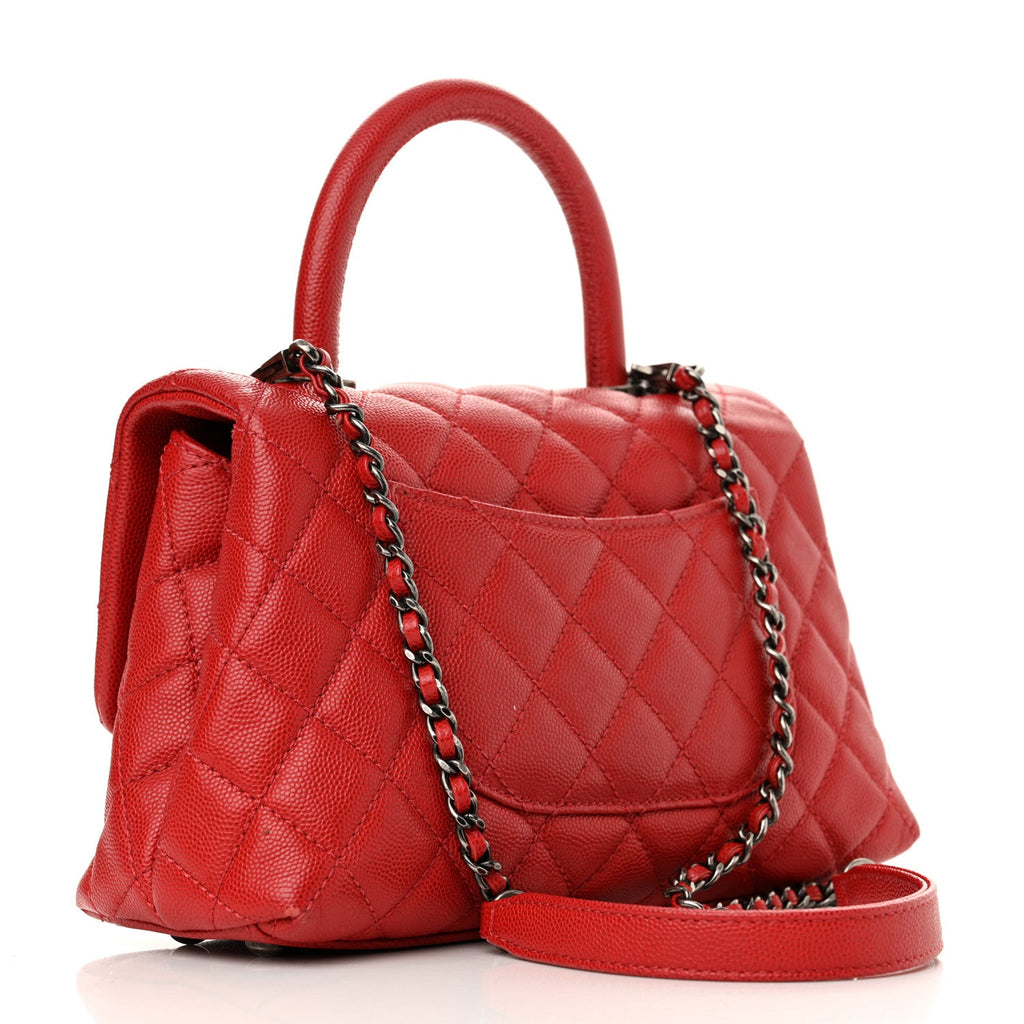 Caviar Quilted Mini Coco Handle Flap Red
