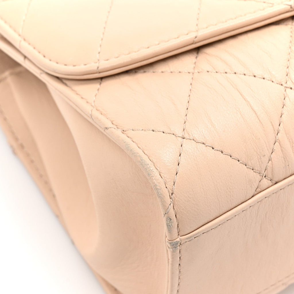 Crumpled Lambskin Quilted Small CC Links Top Handle Flap Beige
