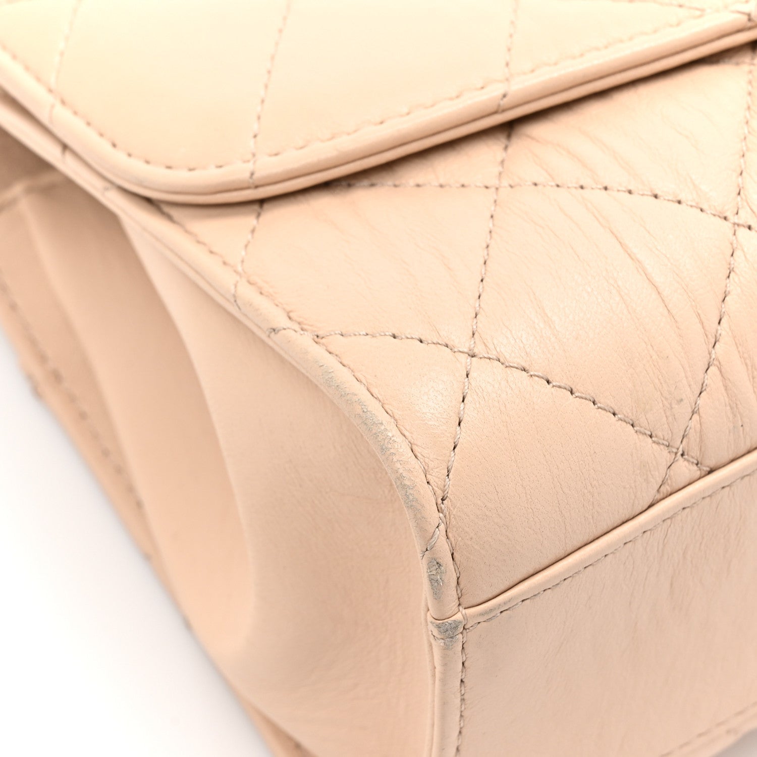 Crumpled Lambskin Quilted Small CC Links Top Handle Flap Beige