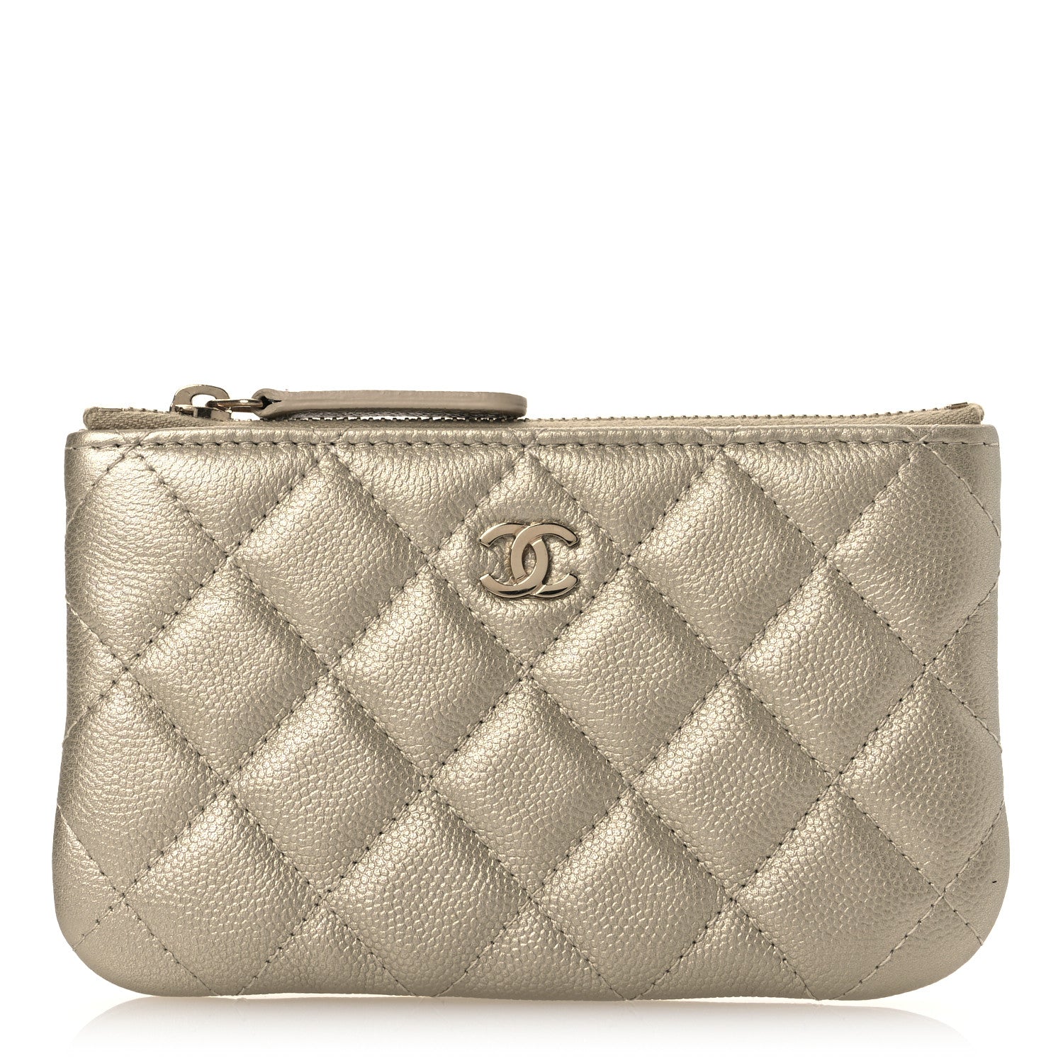 Metallic Caviar Quilted Small Cosmetic Case Gold