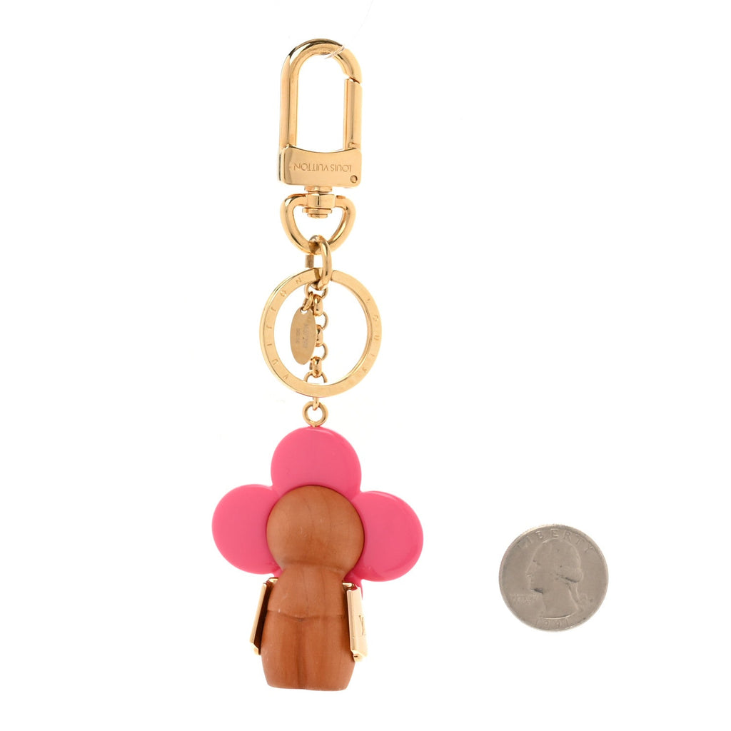 Wood Monogram Vivienne Puppet Bag Charm Key Holder Pink