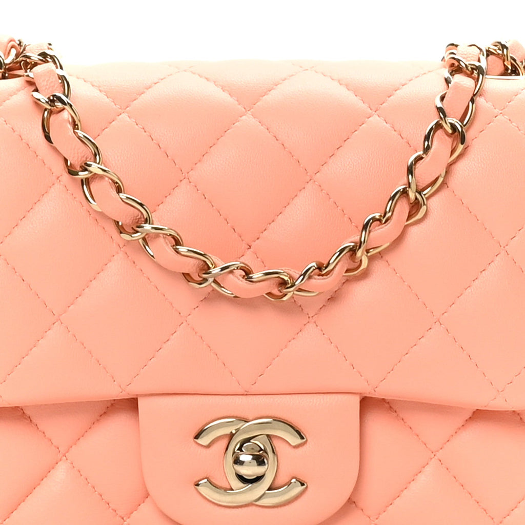 Lambskin Quilted Mini Square Flap Light Orange
