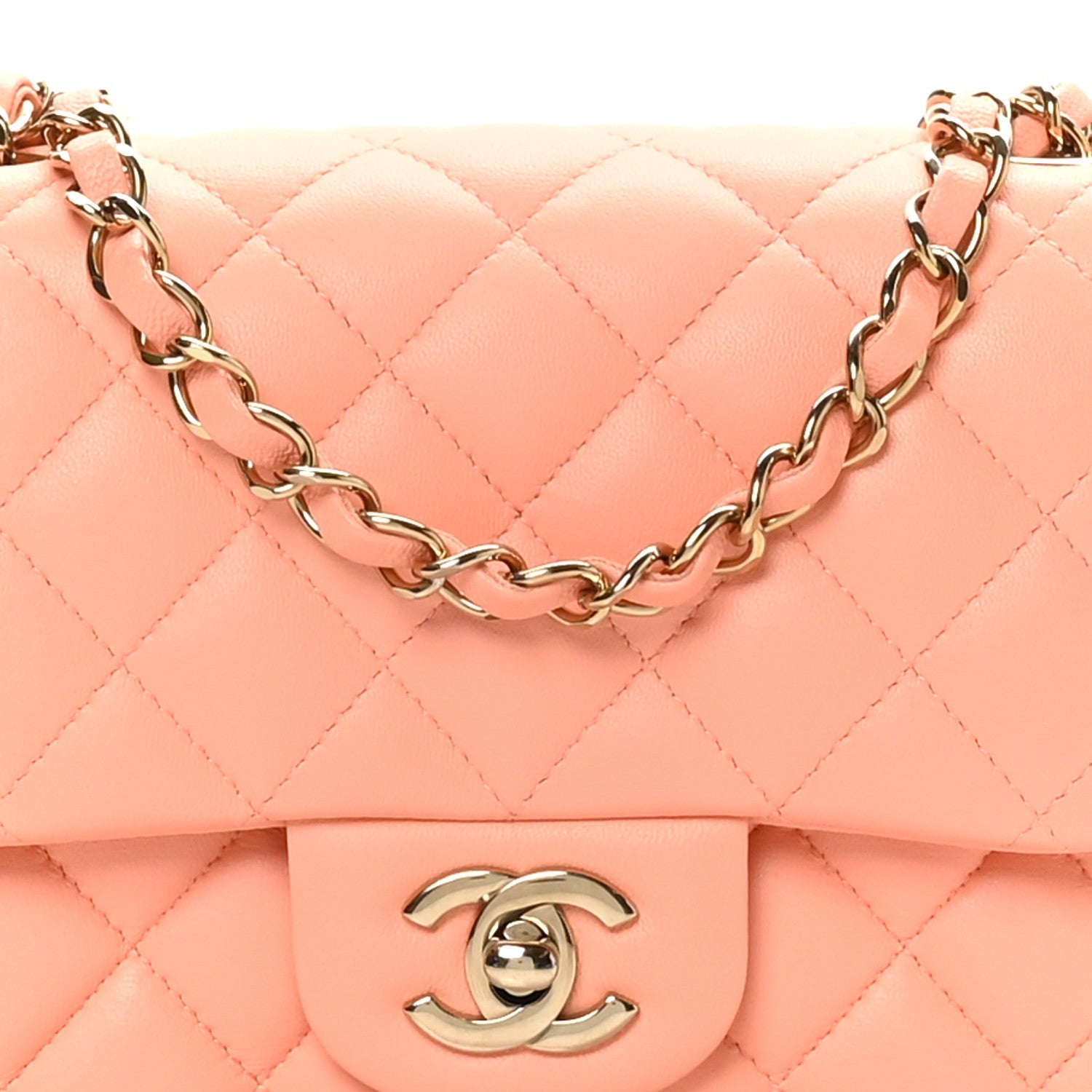 Lambskin Quilted Mini Square Flap Light Orange