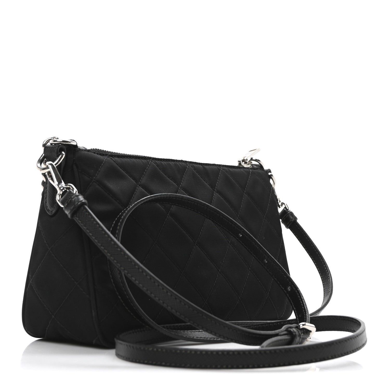 Nylon Tessuto Impuntu Quilted Crossbody Bag Black