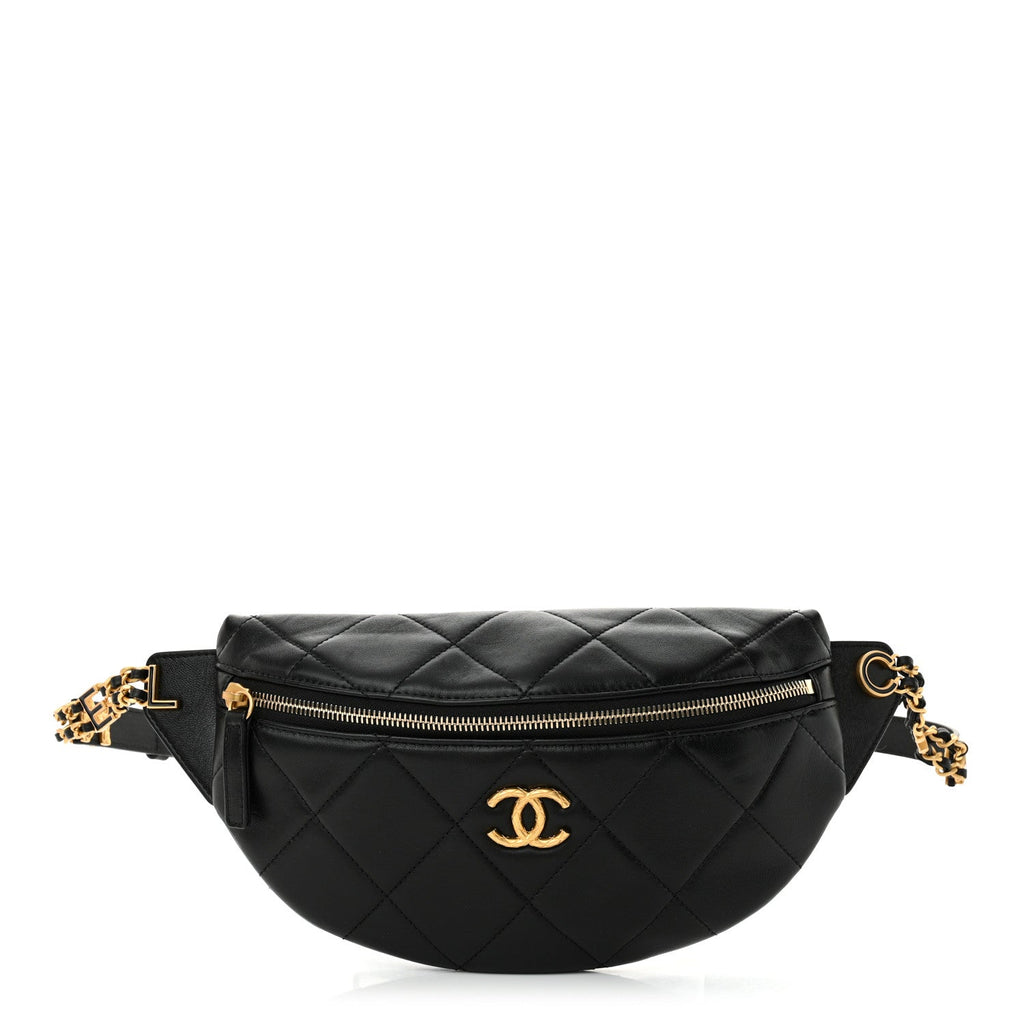 Lambskin Enamel Quilted Waist Bag Black