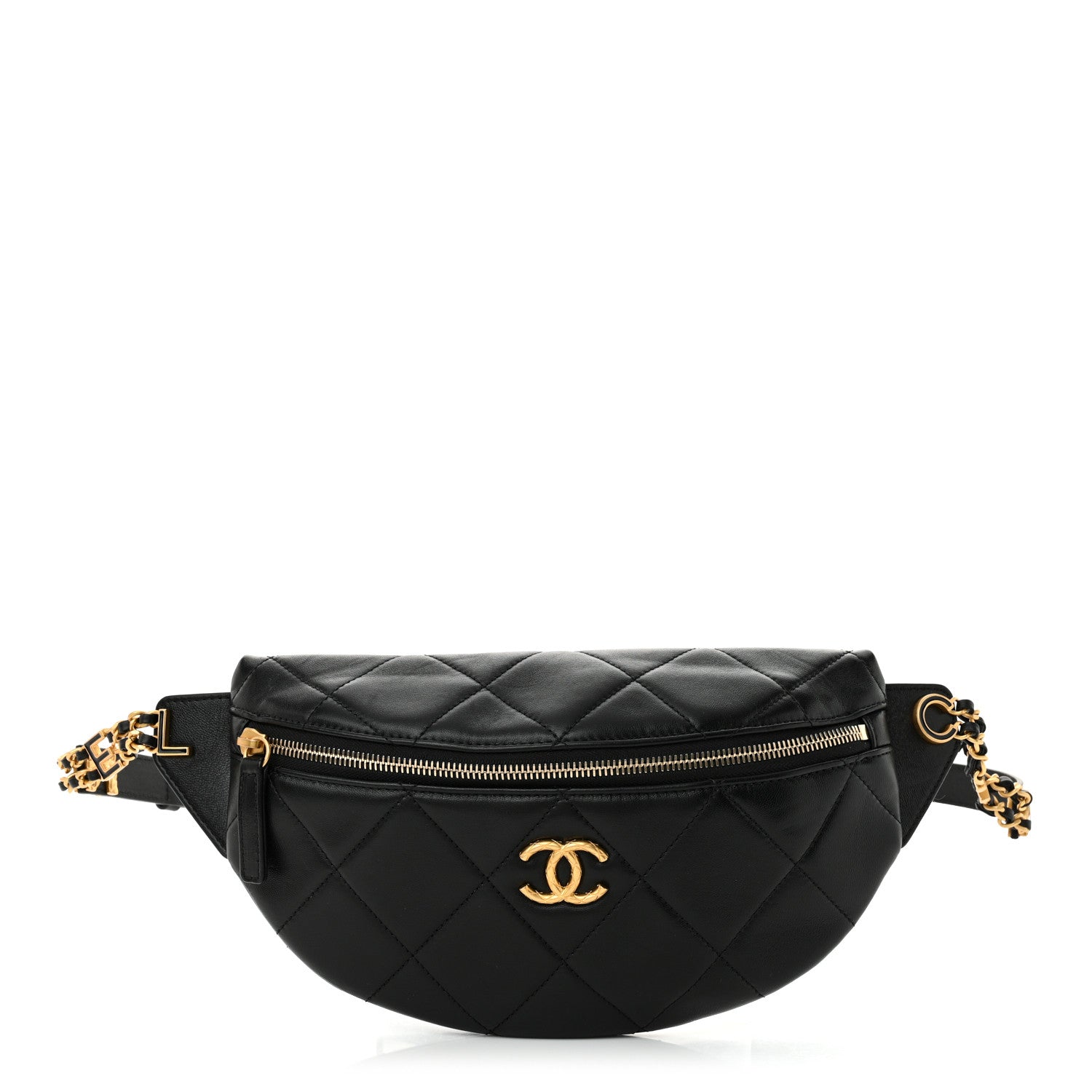 Lambskin Enamel Quilted Waist Bag Black