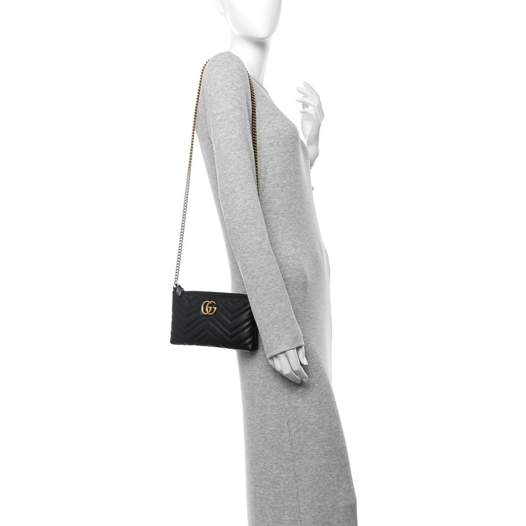 Calfskin Matelasse Mini GG Marmont Chain Bag Black