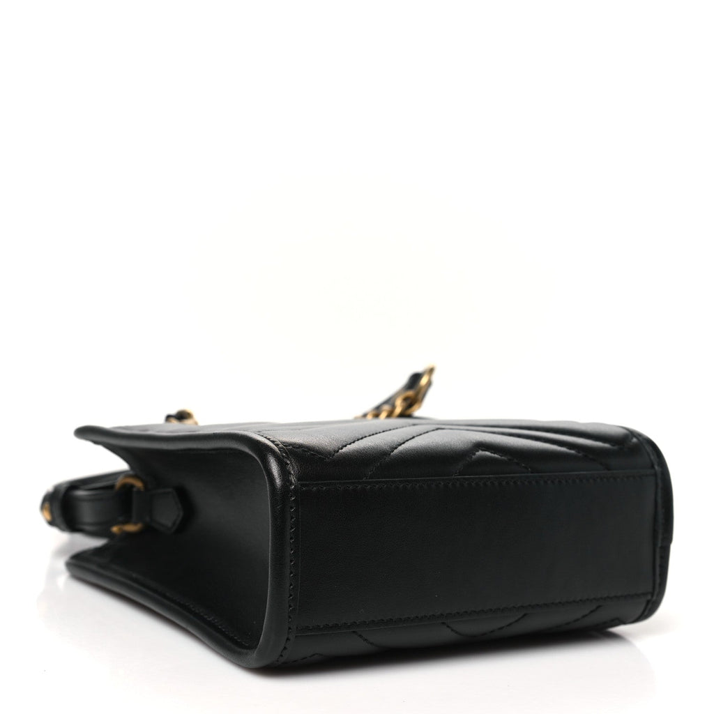 Calfskin Matelasse Chevron Mini GG Marmont Tote Black