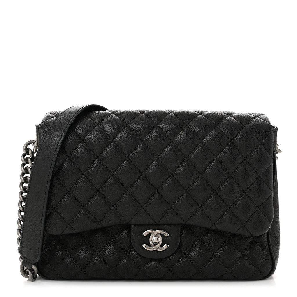 Caviar Quilted Medium Rock In Rome Single Flap Black