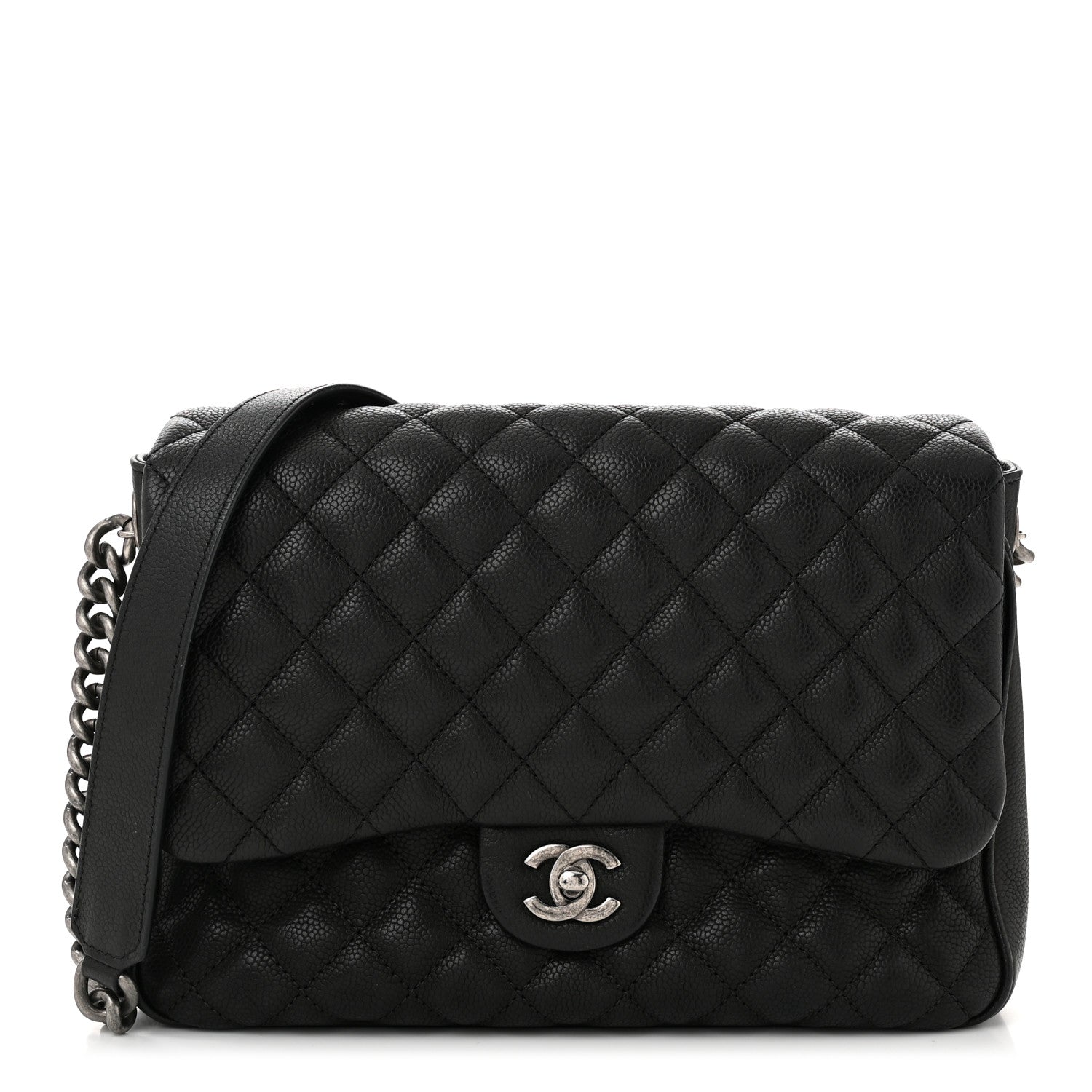 Caviar Quilted Medium Rock In Rome Single Flap Black