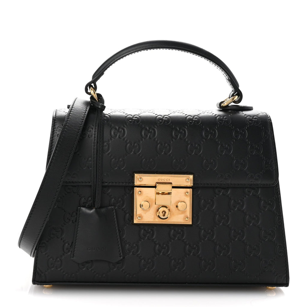 Guccissima Signature Small Padlock Top Handle Bag Black