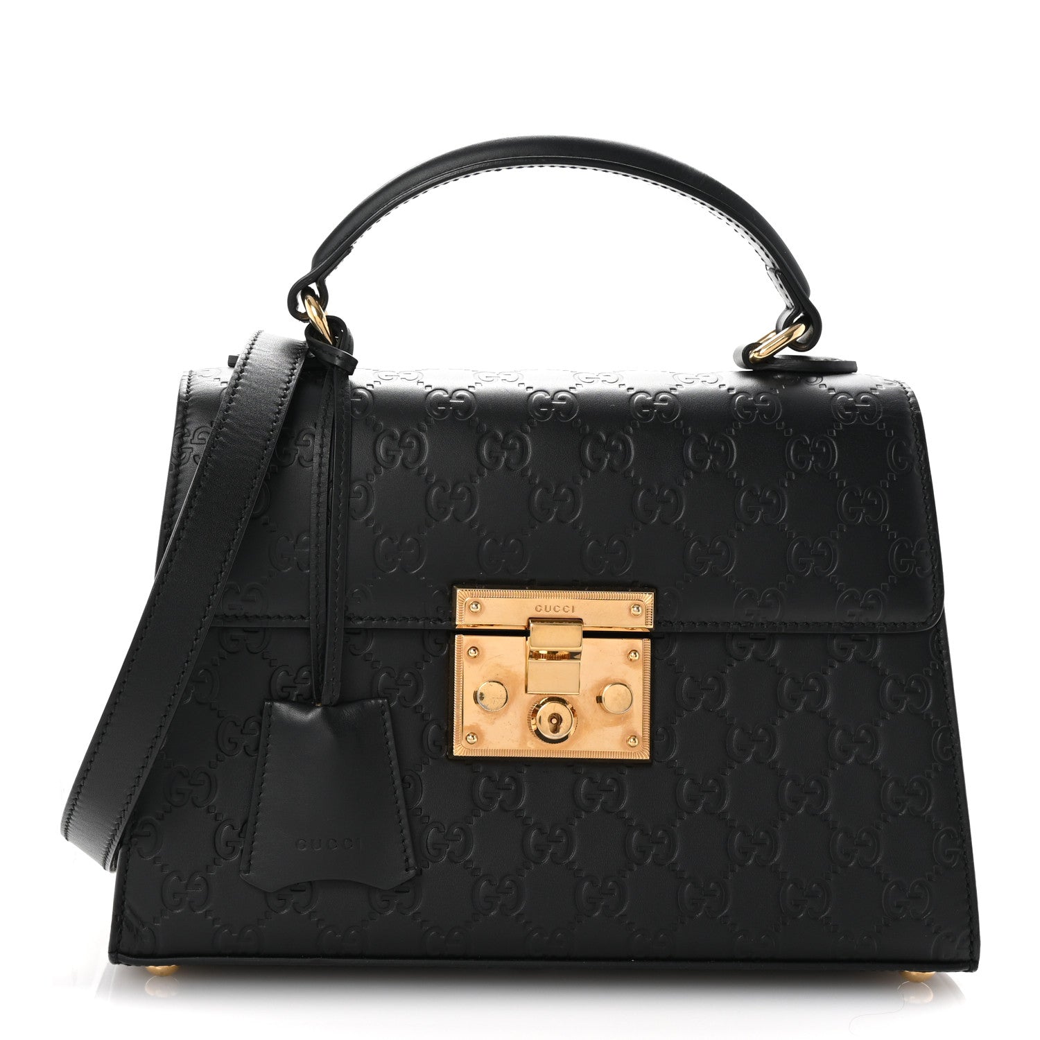 Guccissima Signature Small Padlock Top Handle Bag Black