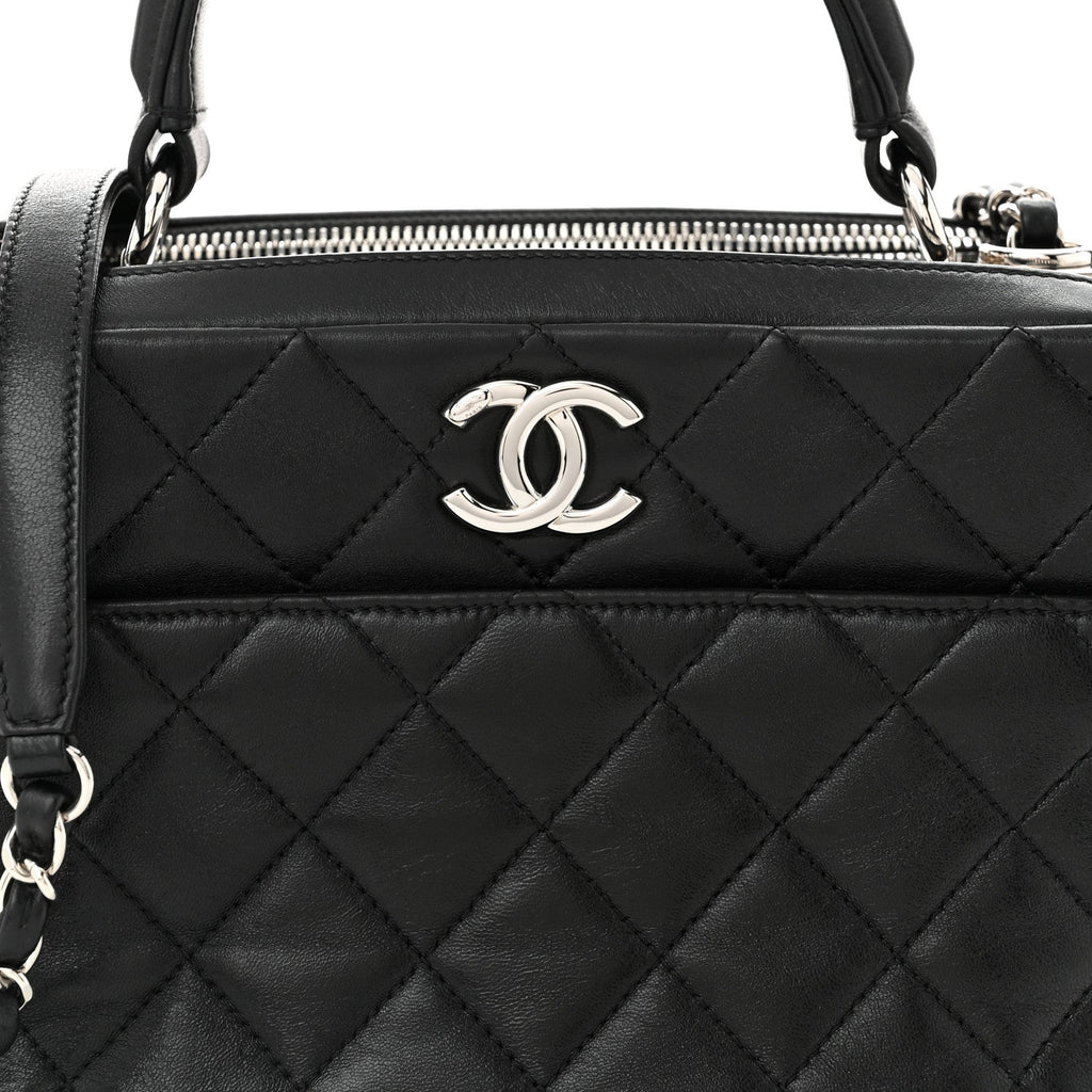 Lambskin Quilted Medium Trendy CC Bowling Bag Black