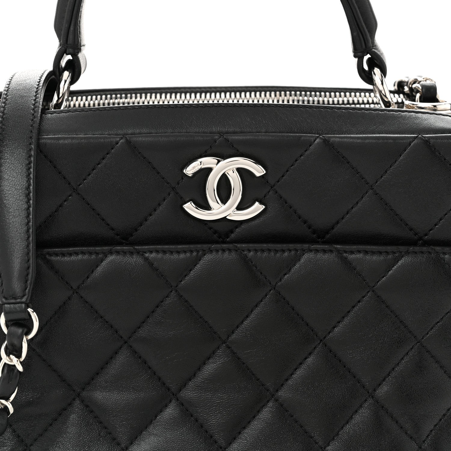 Lambskin Quilted Medium Trendy CC Bowling Bag Black