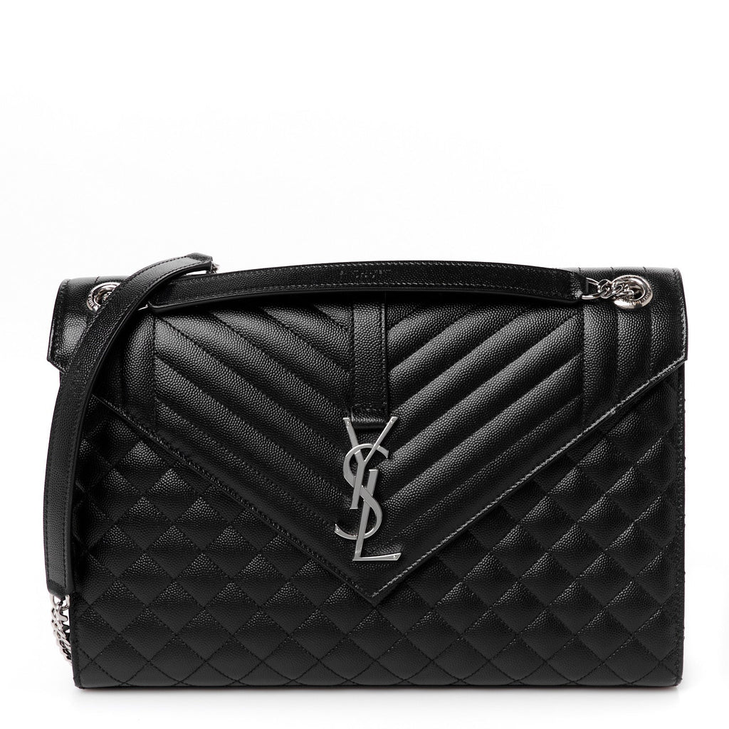 Grain De Poudre Textured Mixed Matelasse Large Triquilt Monogram Satchel Black