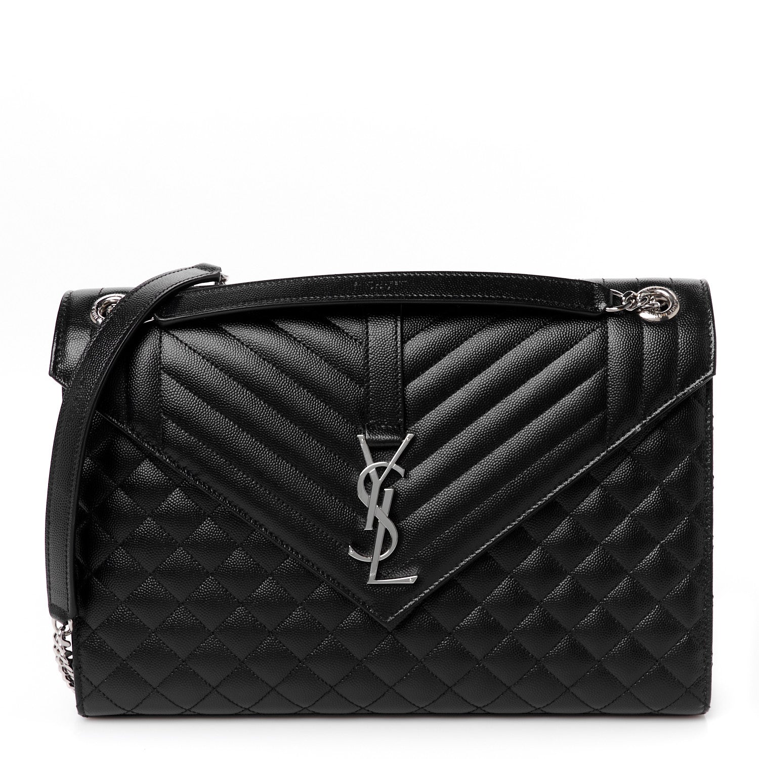Grain De Poudre Textured Mixed Matelasse Large Triquilt Monogram Satchel Black