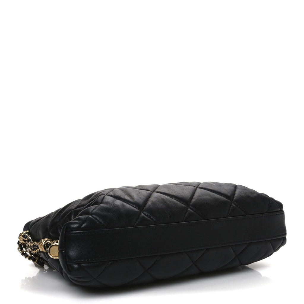 Lambskin Quilted Crush on Chains Hobo Black