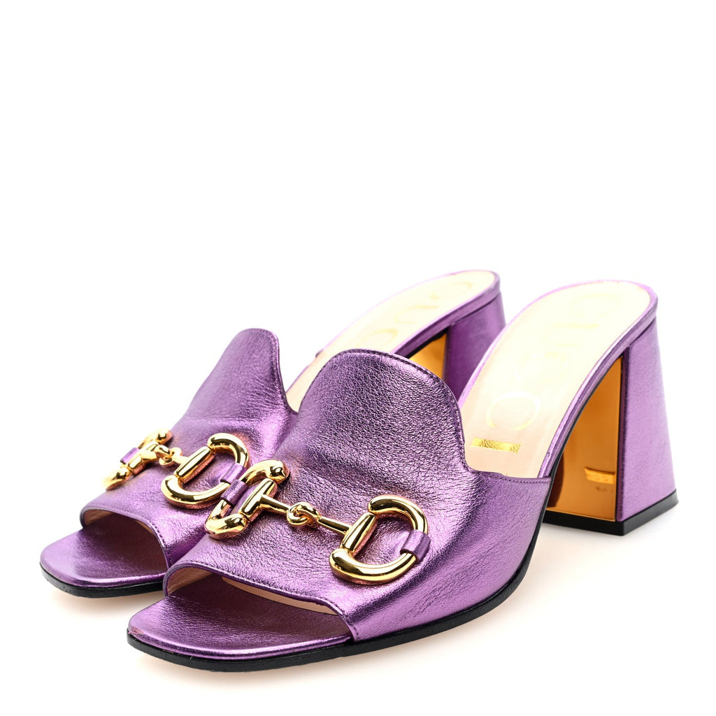 Metallic Nappa Horsebit 75mm Slide Sandals 39 Violet