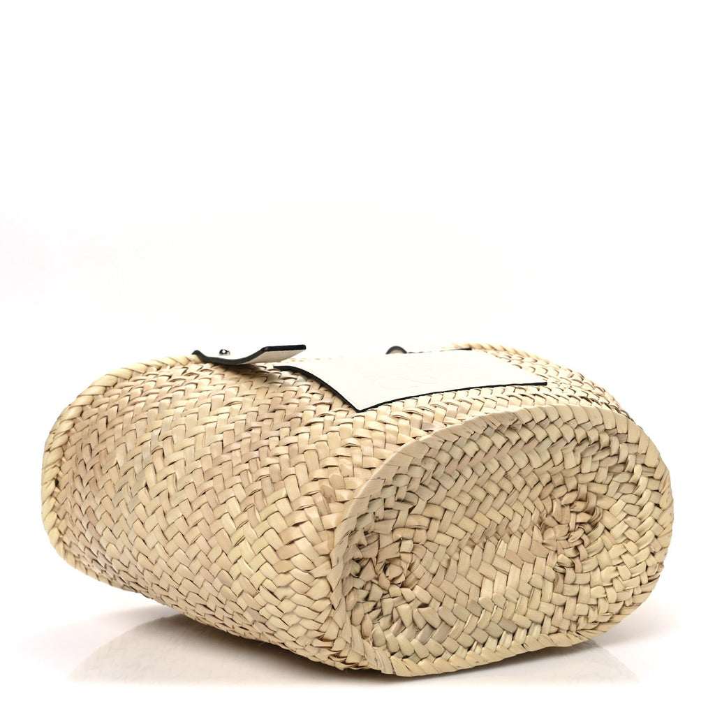 Raffia Small Basket Tote Bag Natural White