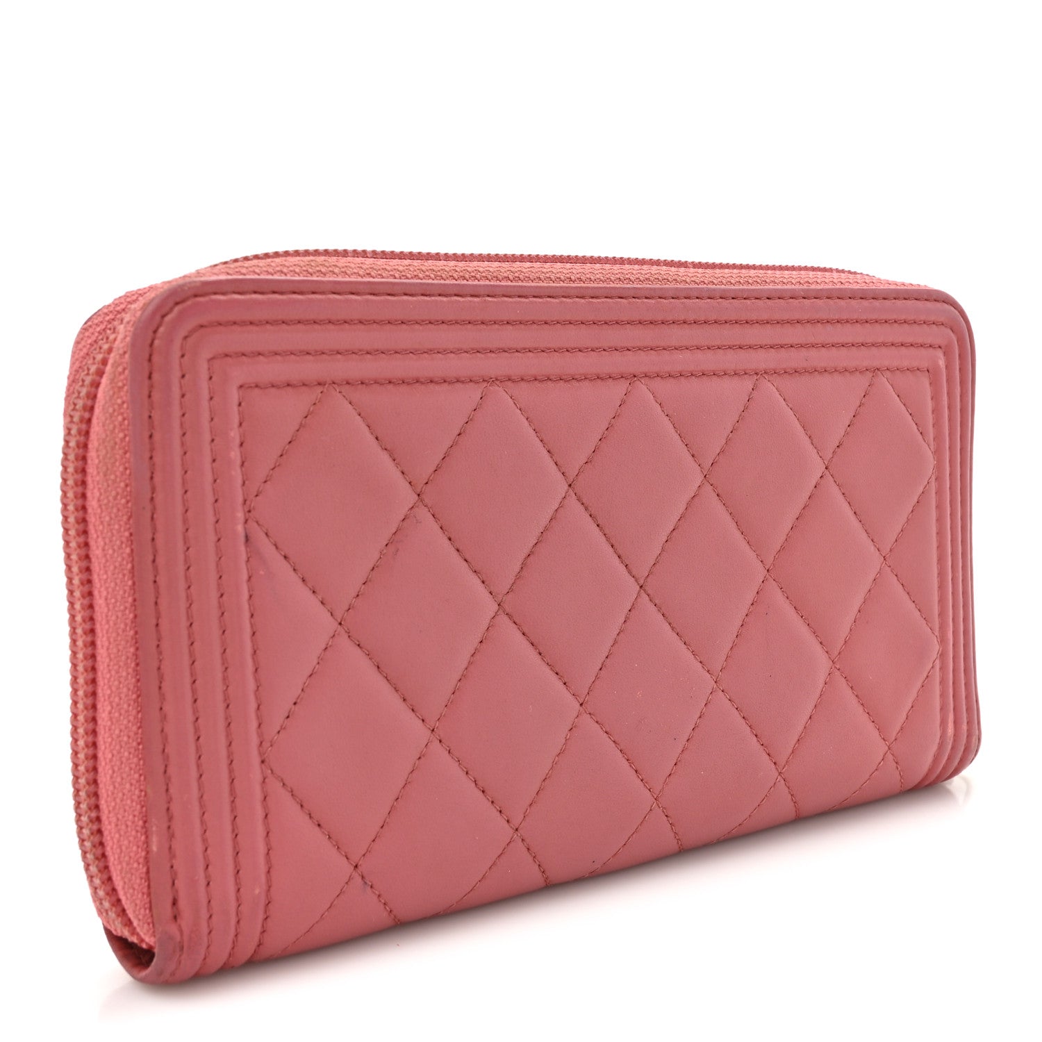 Lambskin Quilted Boy Zip Around Wallet Pink
