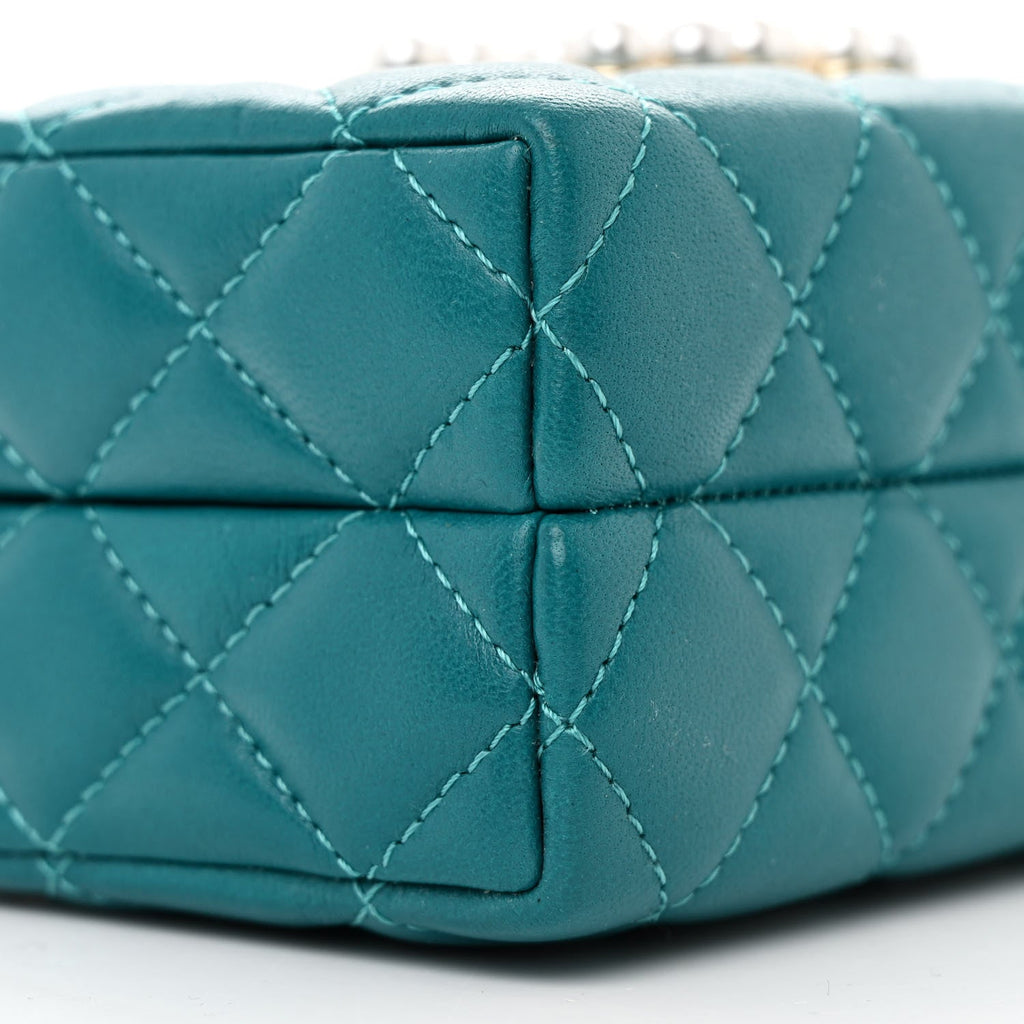 Lambskin Quilted Pearl CC Vanity Case Blue