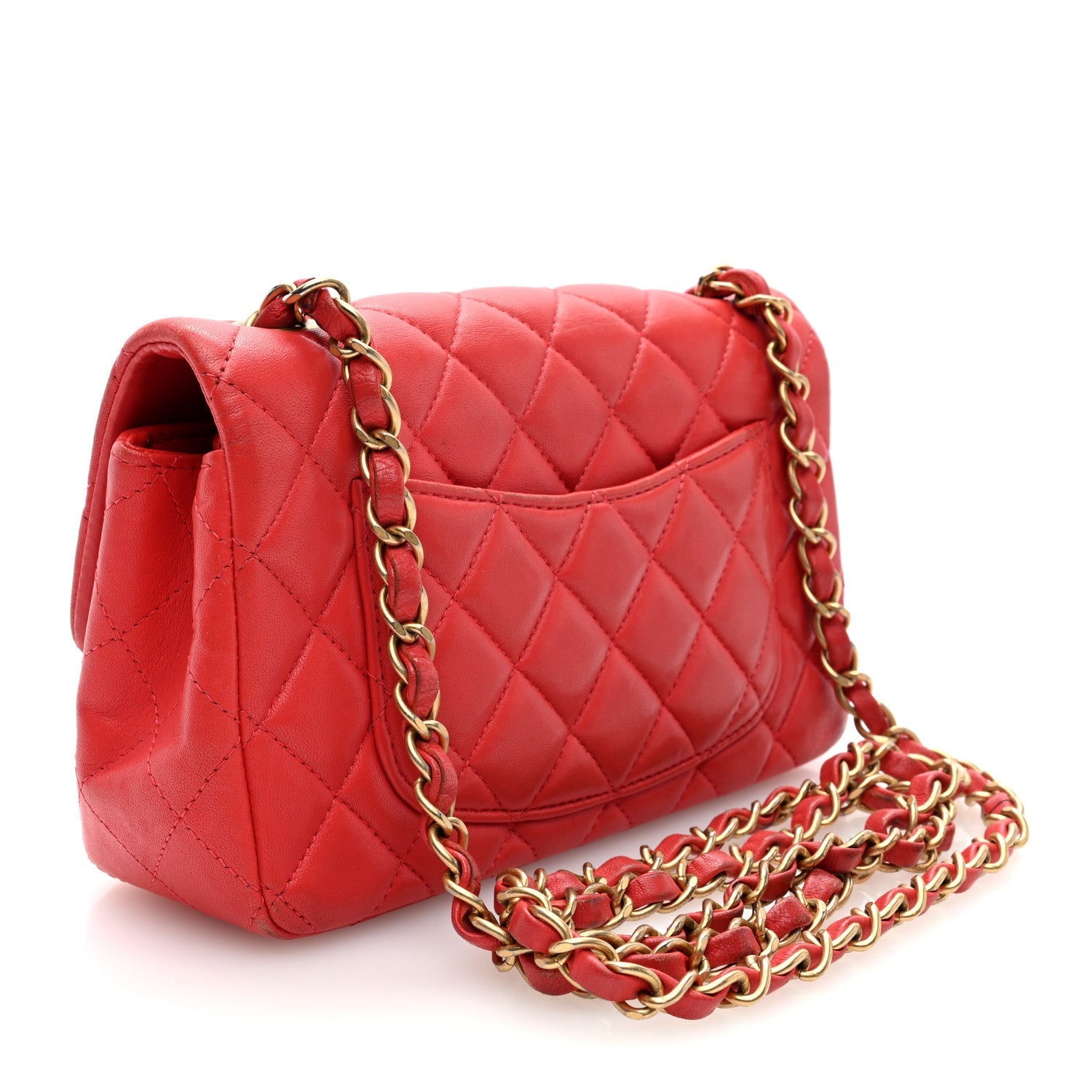 Lambskin Quilted Mini Rectangular Flap Red
