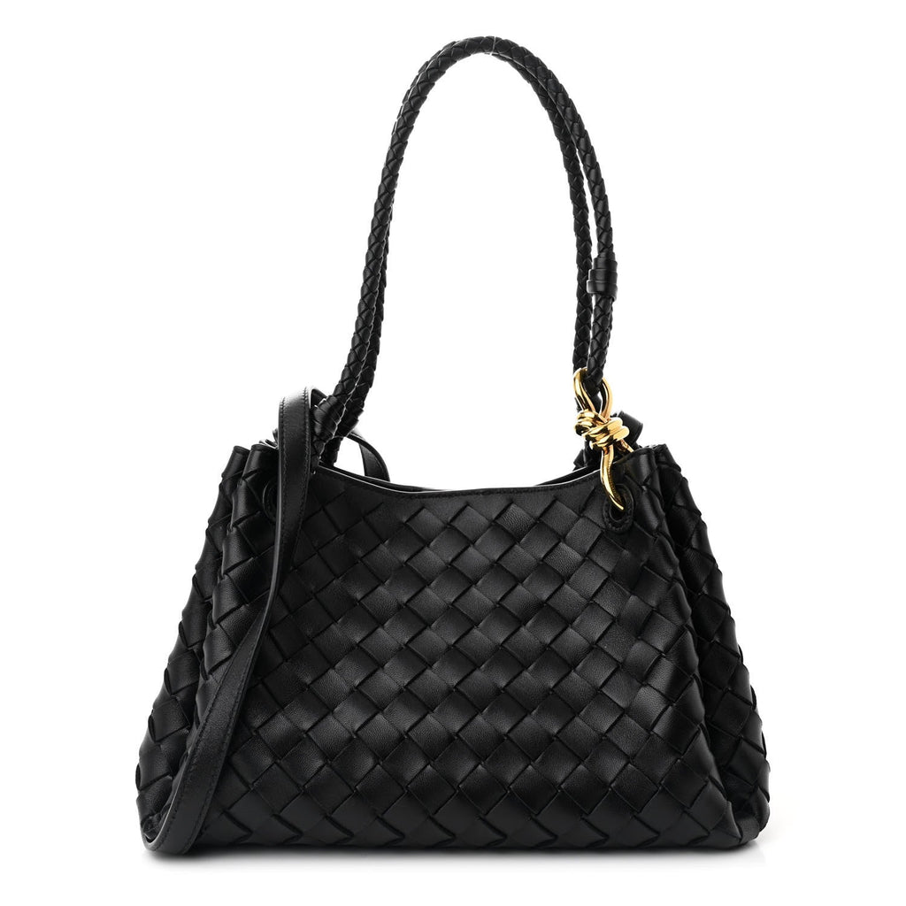 Nappa Intrecciato Medium Parachute Shoulder Bag Black