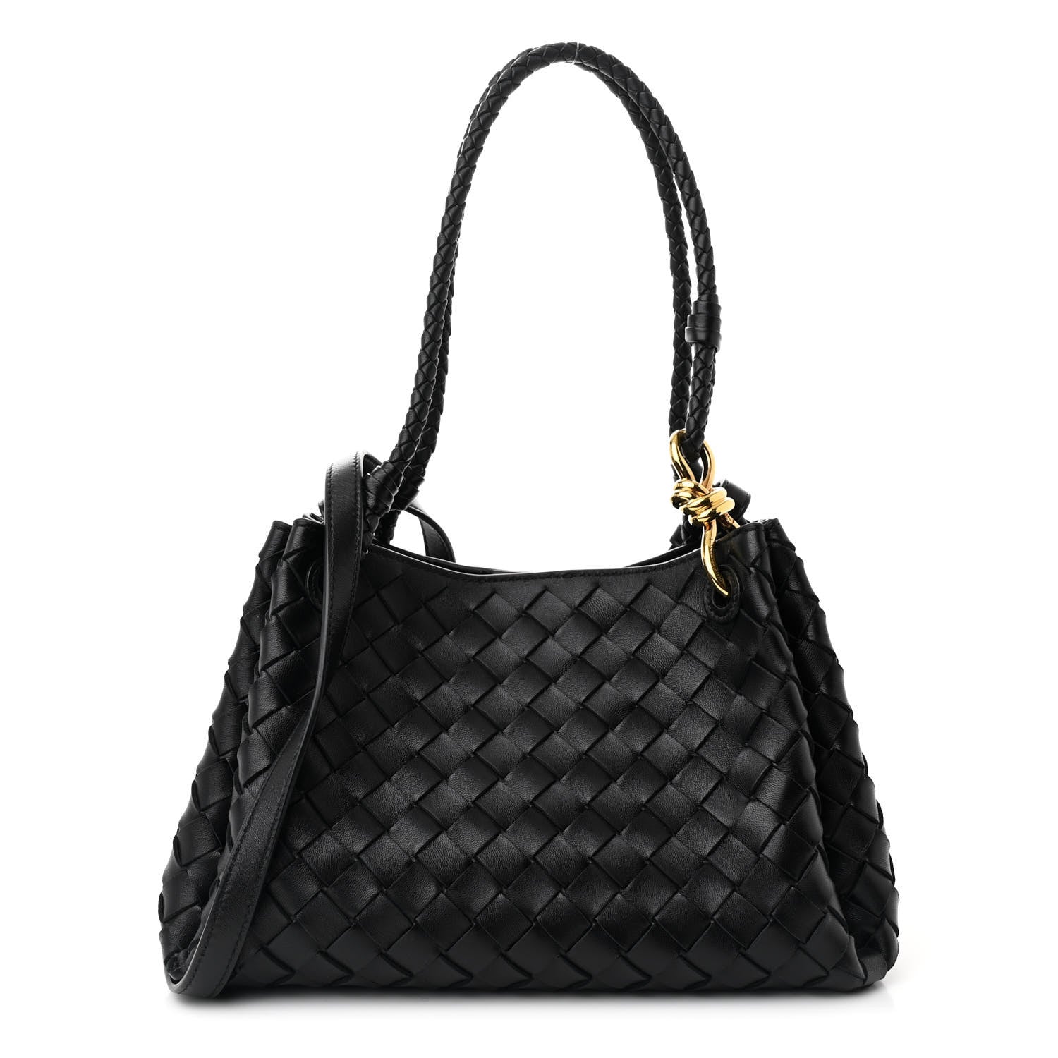 Nappa Intrecciato Medium Parachute Shoulder Bag Black