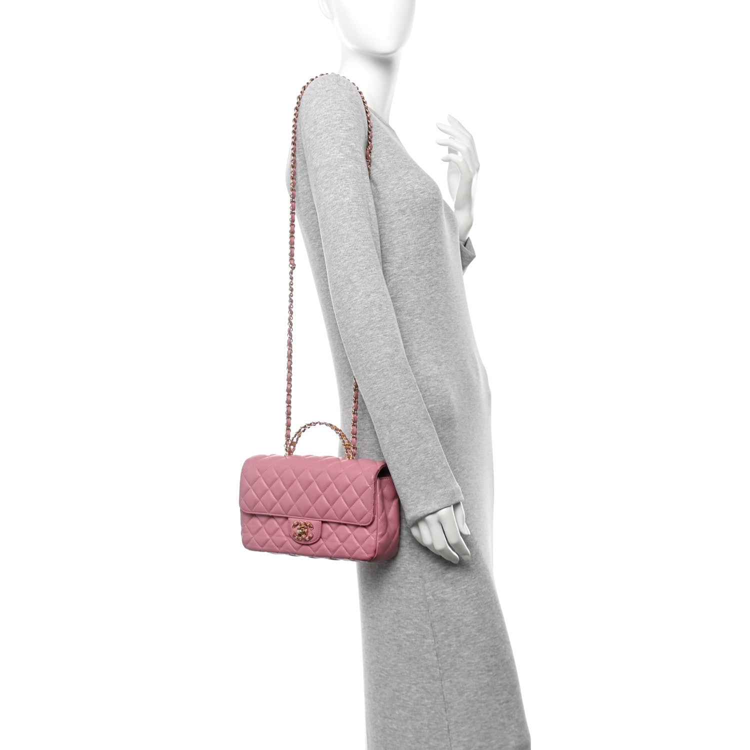 Lambskin Quilted Mini Strass On Top Flap Pink