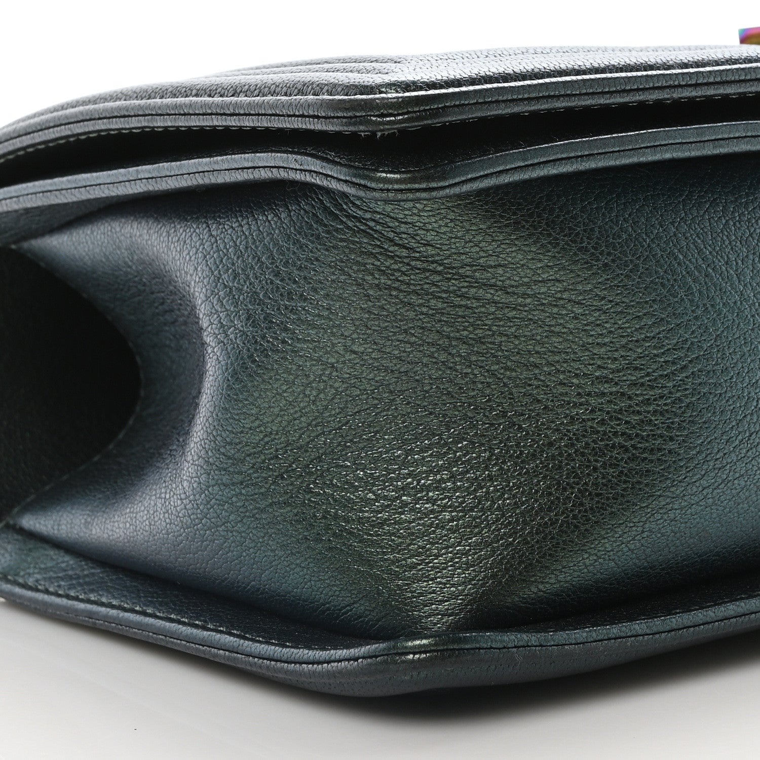 Iridescent Goatskin Quilted Medium Boy Flap Green
