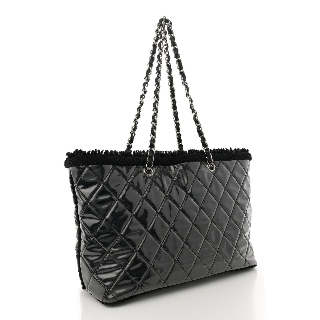Vinyl Quilted Funny Tweed Tote Black