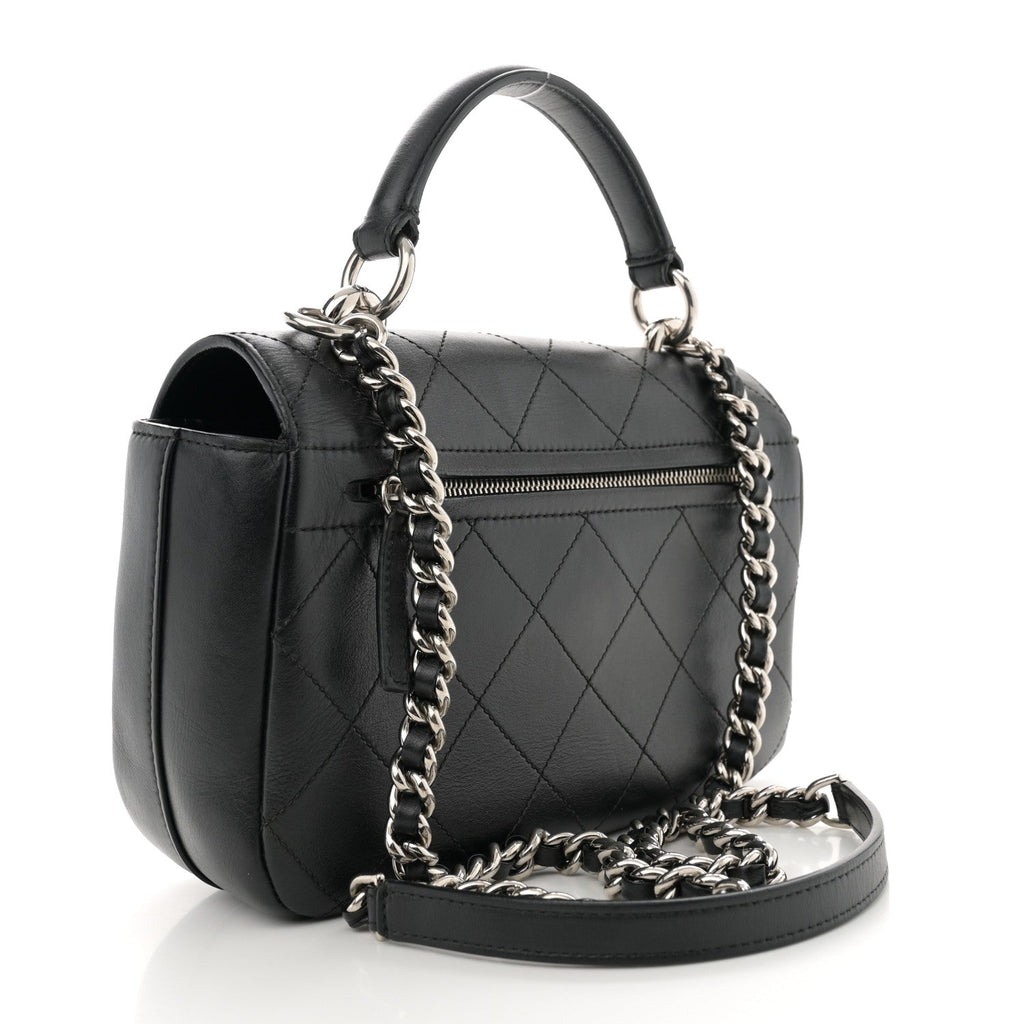Calfskin Stitched Ring My Bag Flap Crossbody Bag Black