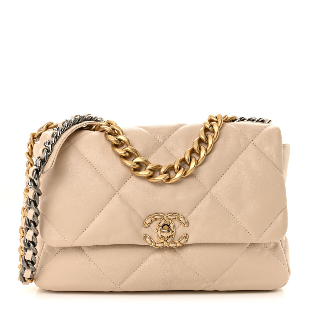 Goatskin Quilted Large Chanel 19 Flap Light Beige