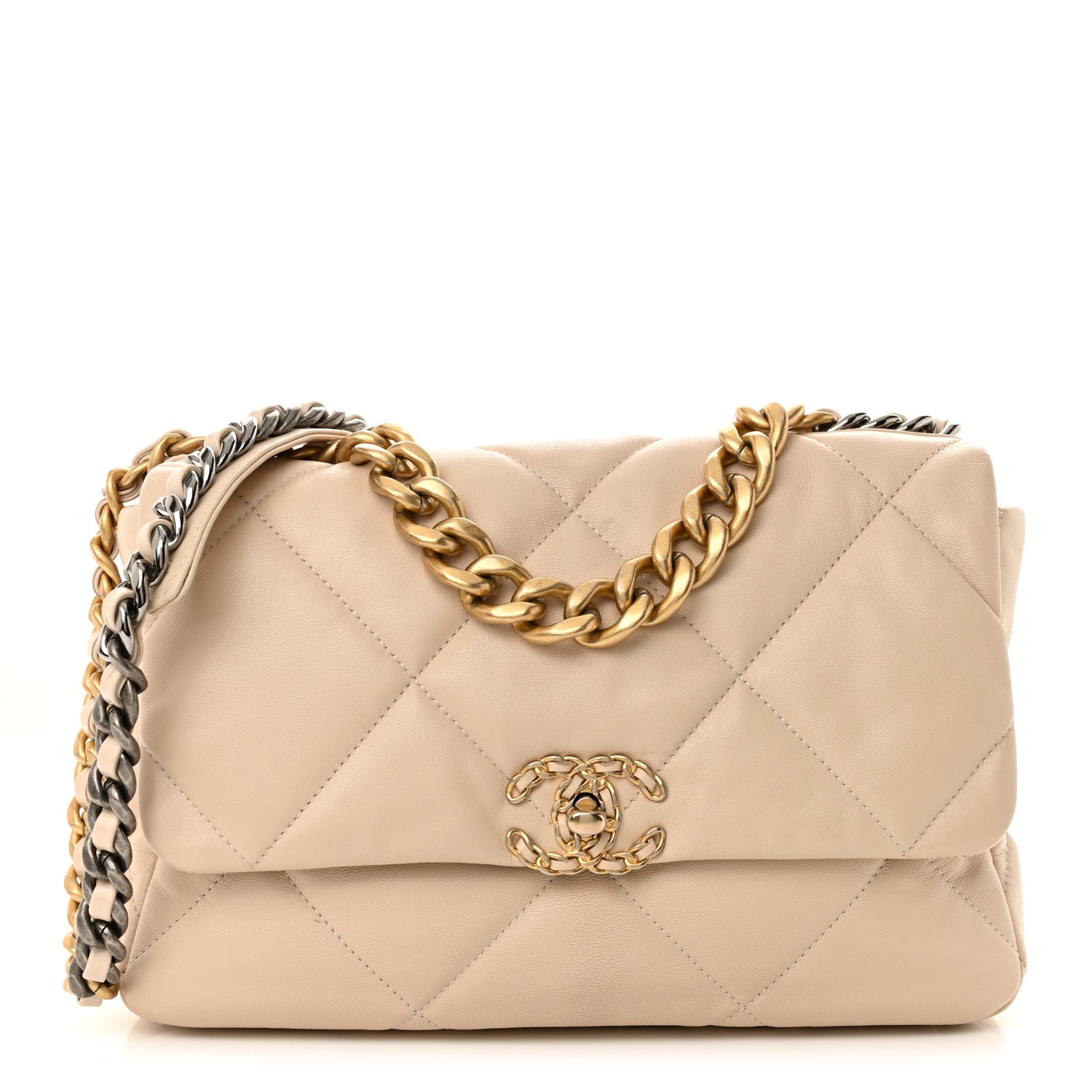 Goatskin Quilted Large Chanel 19 Flap Light Beige