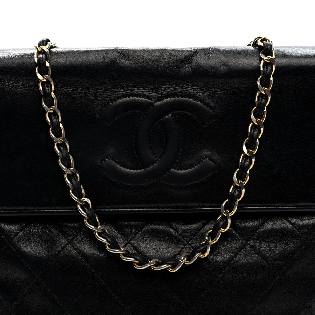 Lambskin Quilted CC Tassel Shoulder Flap Bag Black