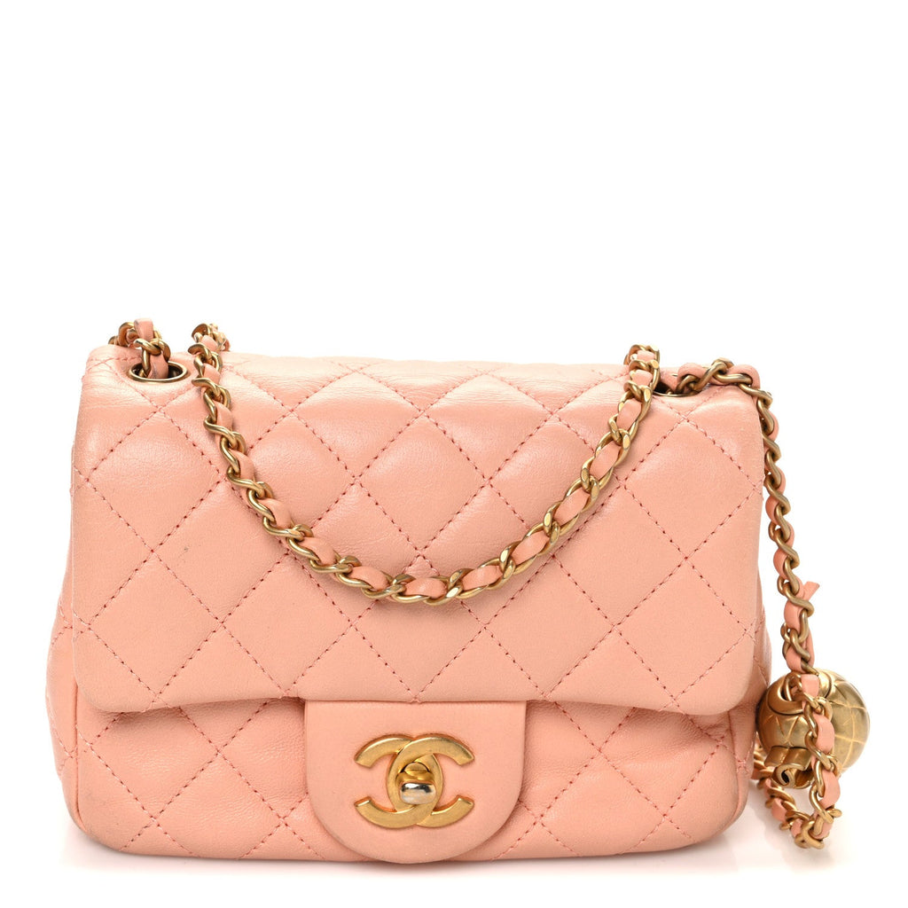 Lambskin Quilted Mini Pearl Crush Flap Light Orange