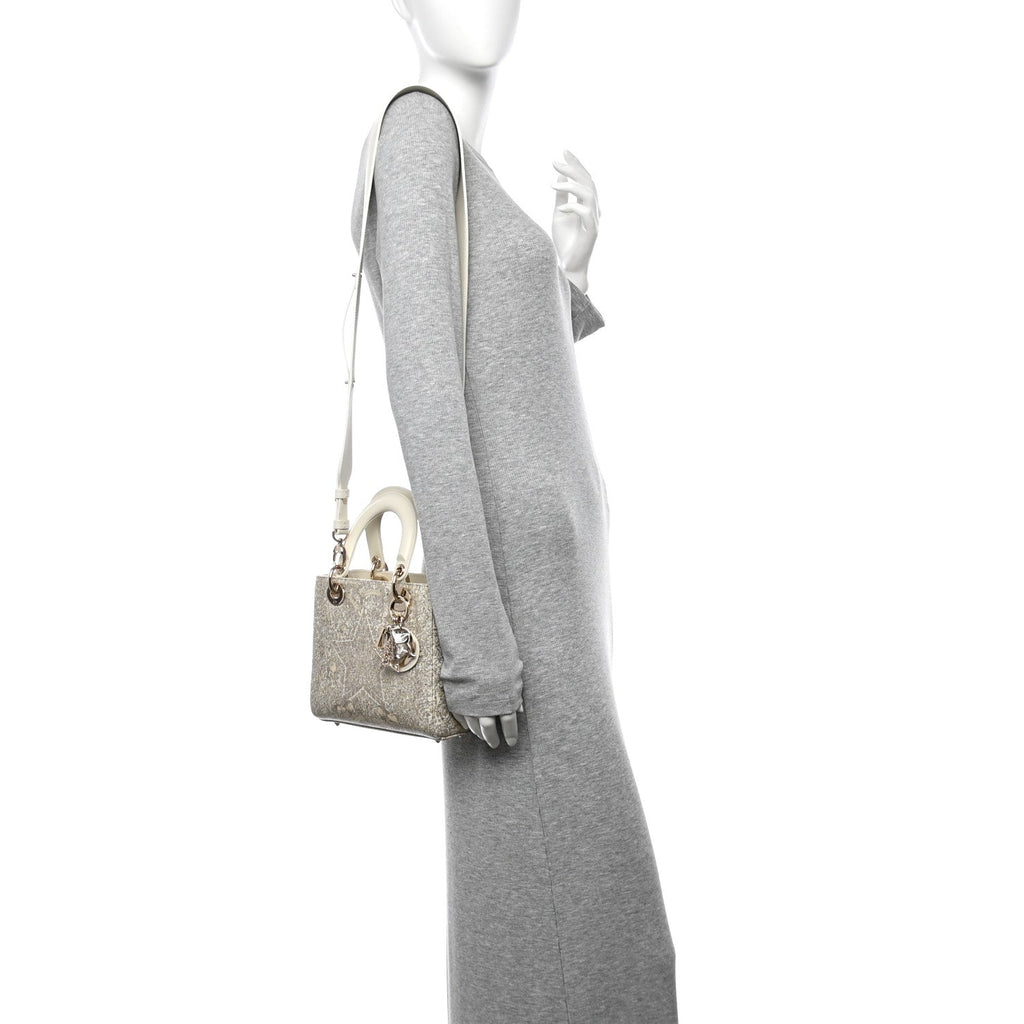 Calfskin Around The World Printed Small My ABCDior Lady Dior White Gold