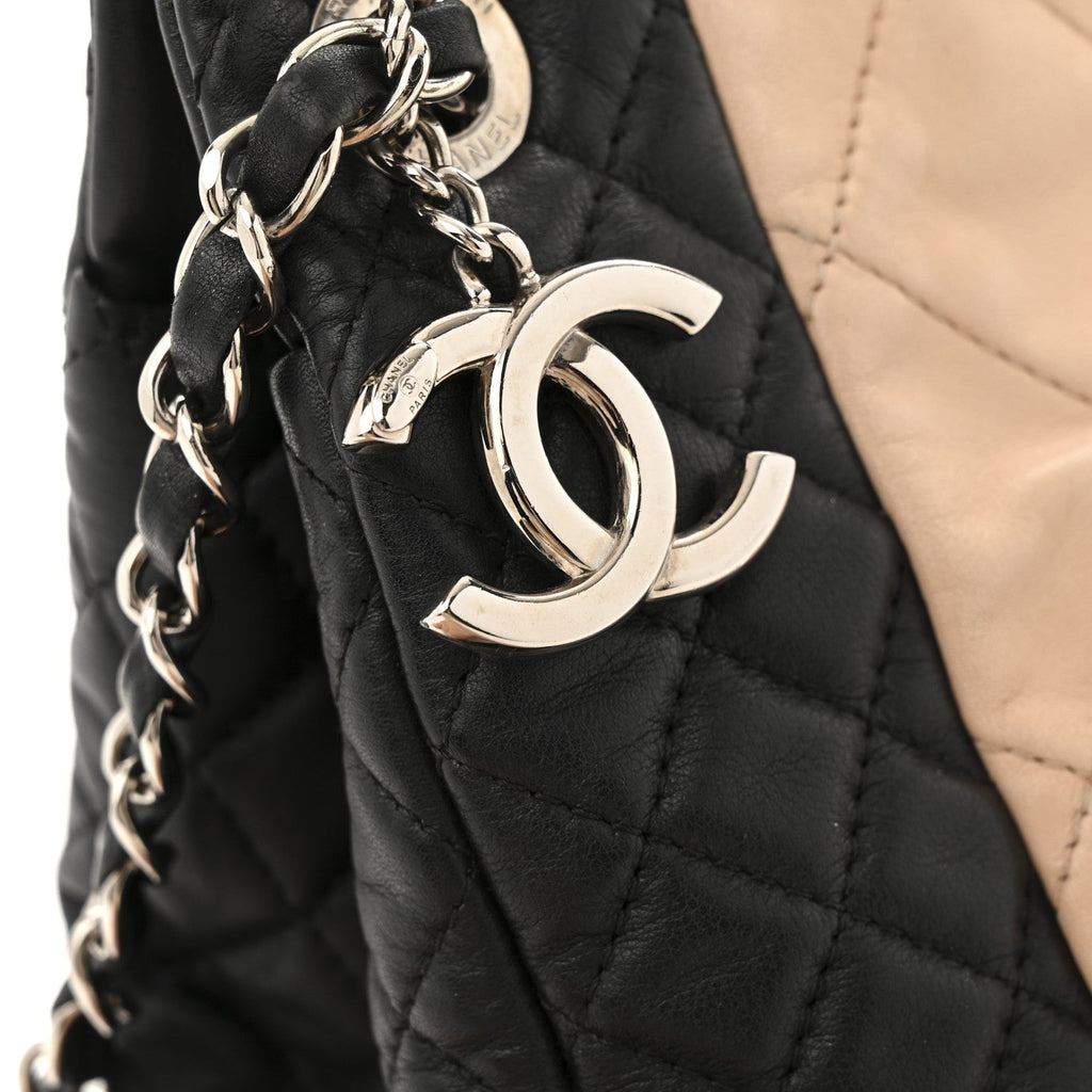 Lambskin Quilted CC Shopping Tote Black Rose Clair