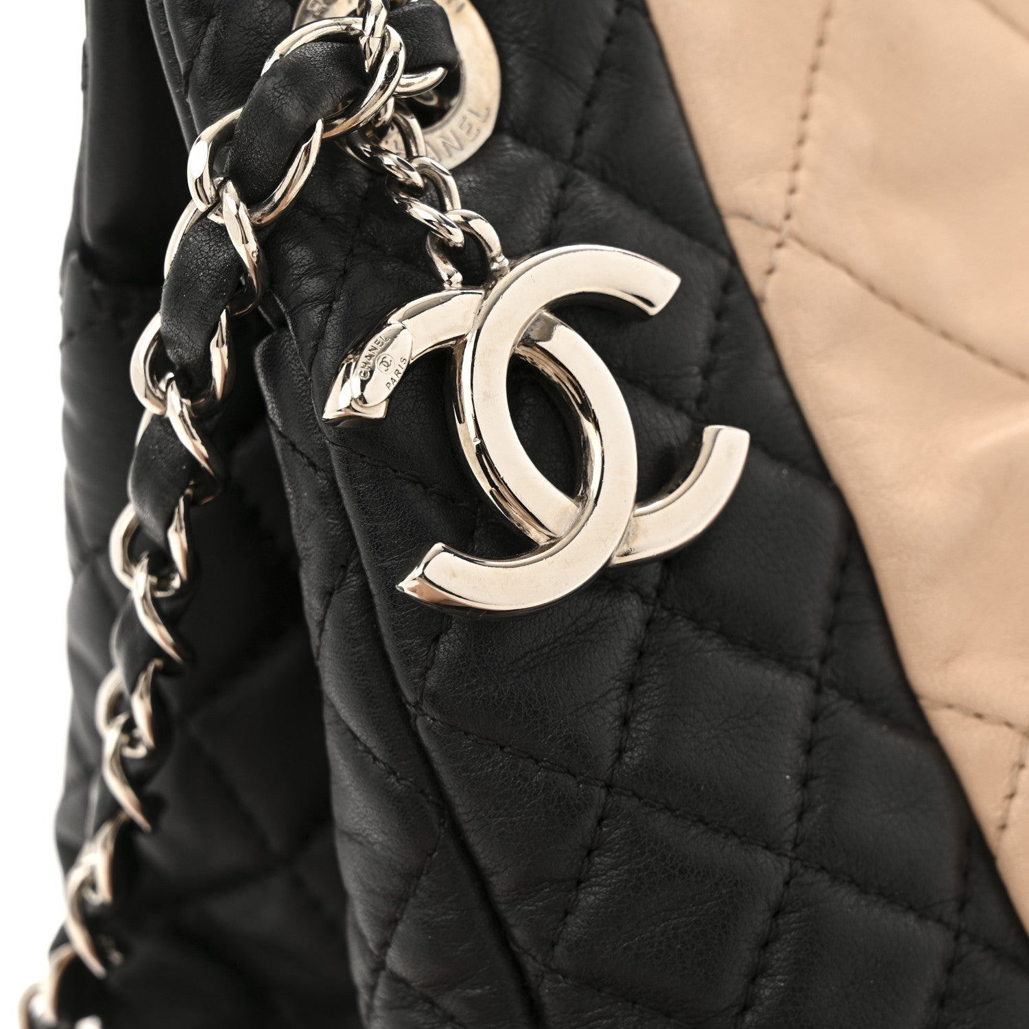 Lambskin Quilted CC Shopping Tote Black Rose Clair