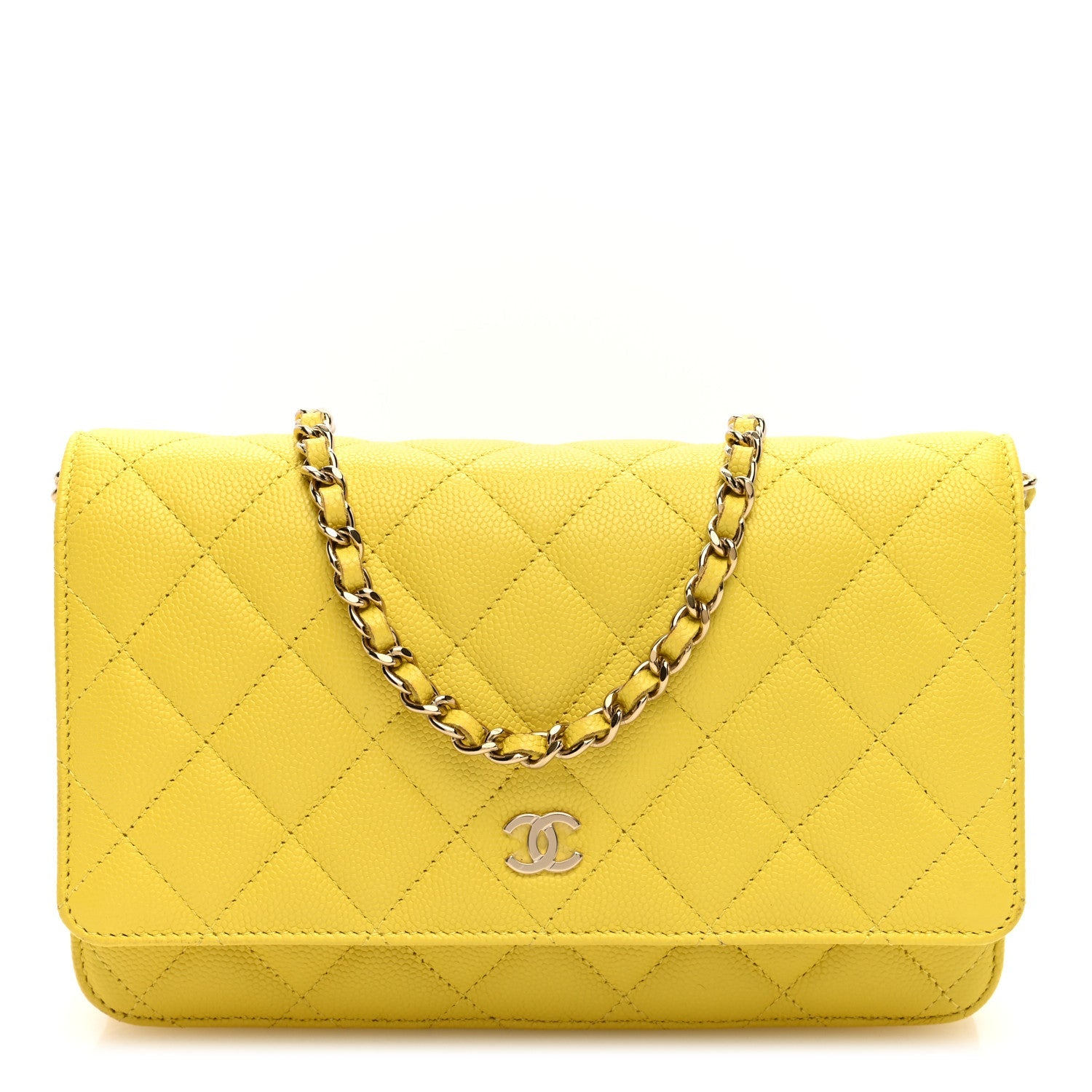 Caviar Quilted Wallet on Chain WOC Yellow