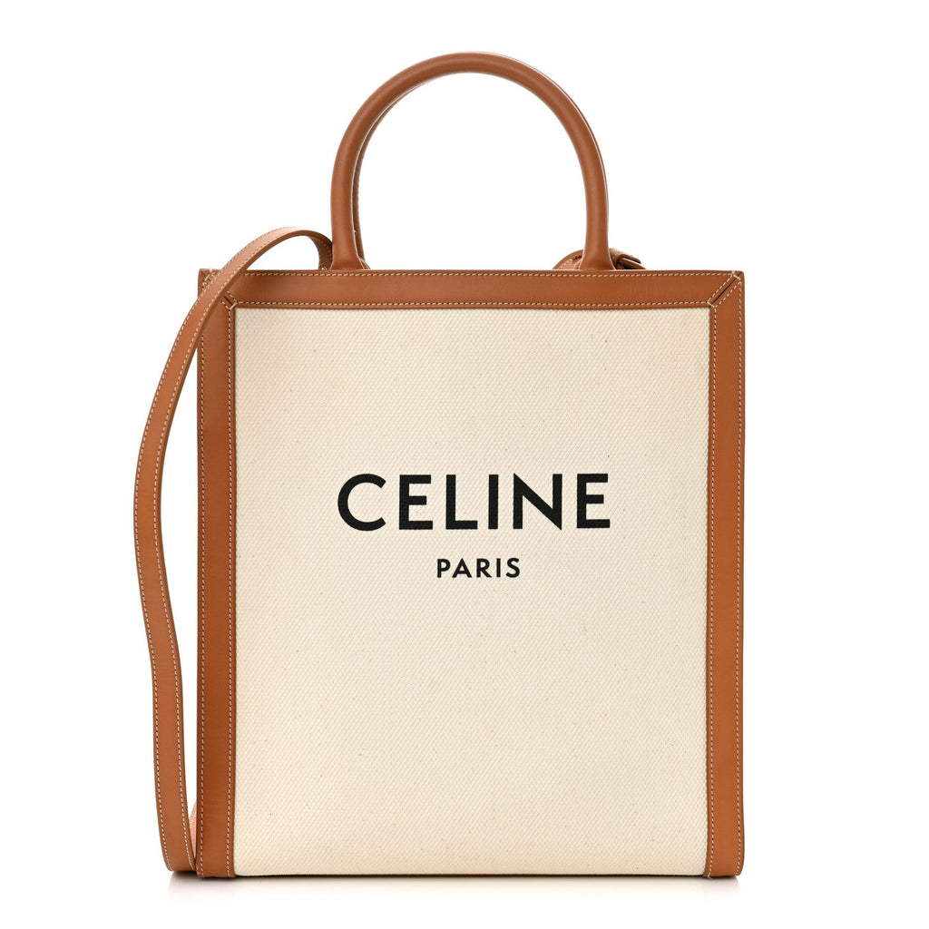 Canvas Calfskin Logo Print Small Vertical Cabas Natural Tan