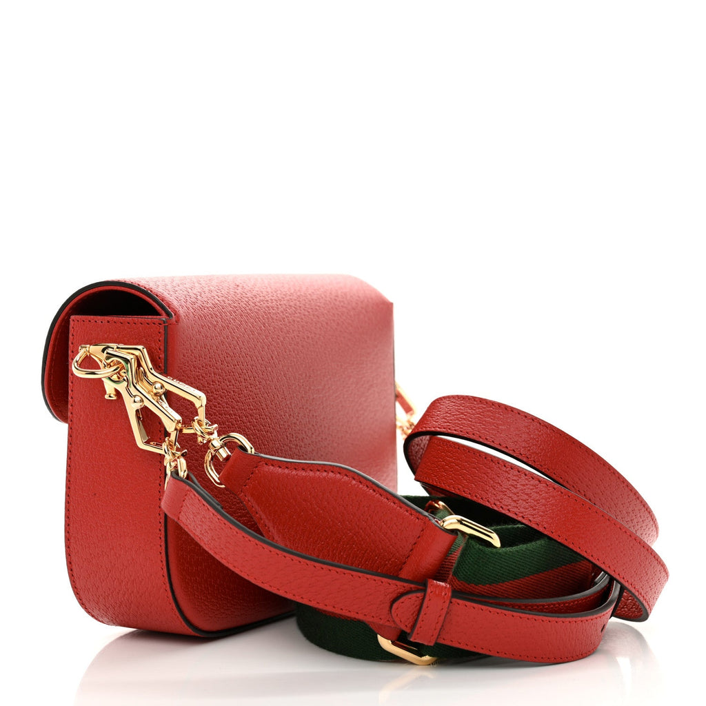 X ADIDAS Textured Dollar Calfskin Web Trefoil Mini Horsebit 1955 Shoulder Bag Hibiscus Red Off White