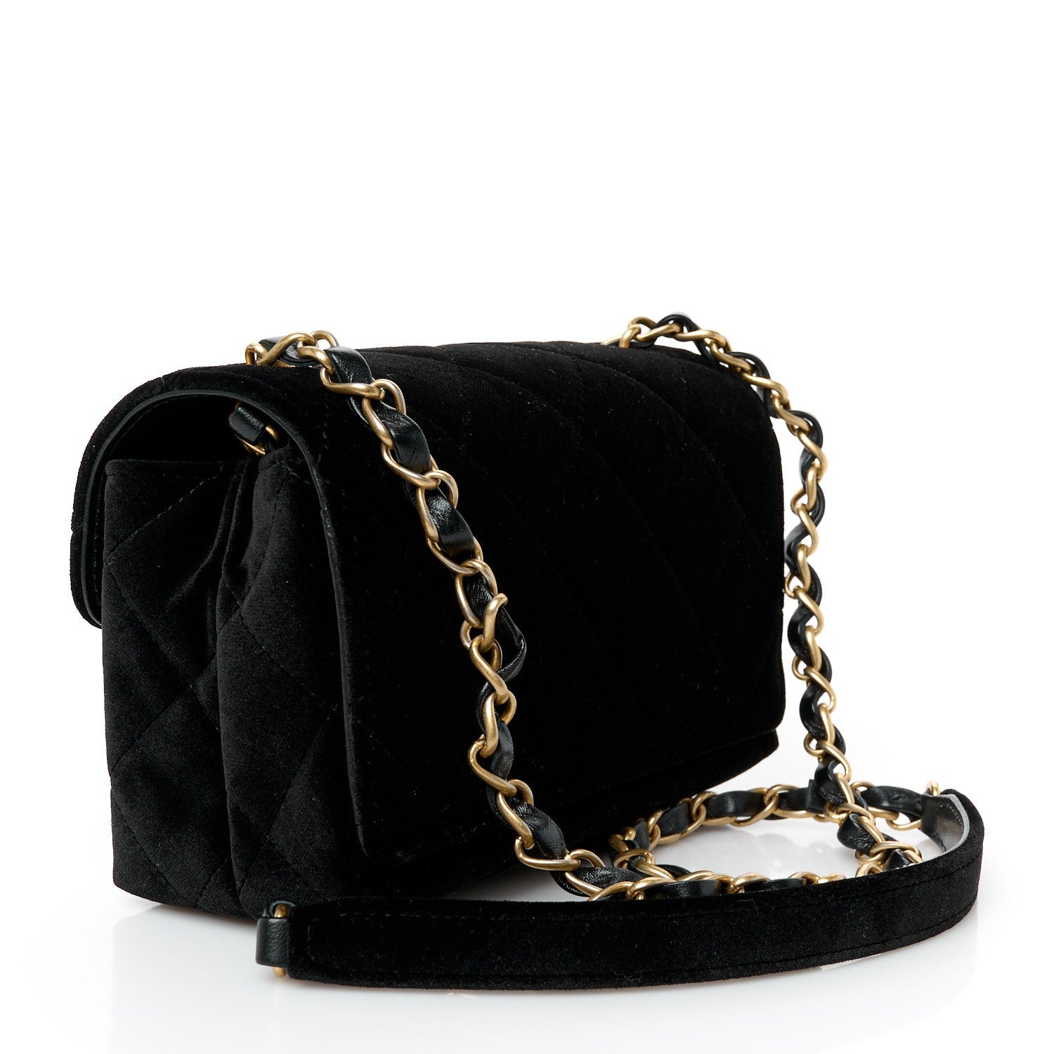 Velvet Strass Diamond Lock Flap Black