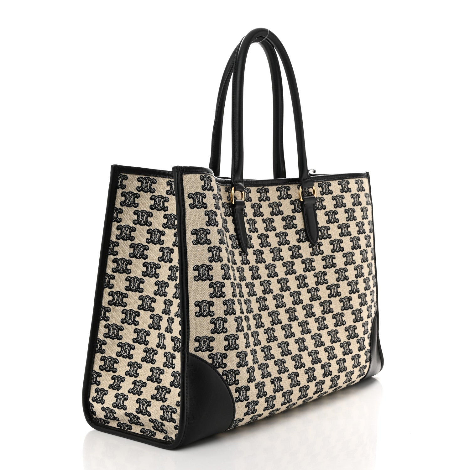 Canvas Calfskin Triomphe Embroidered Horizontal Cabas Black