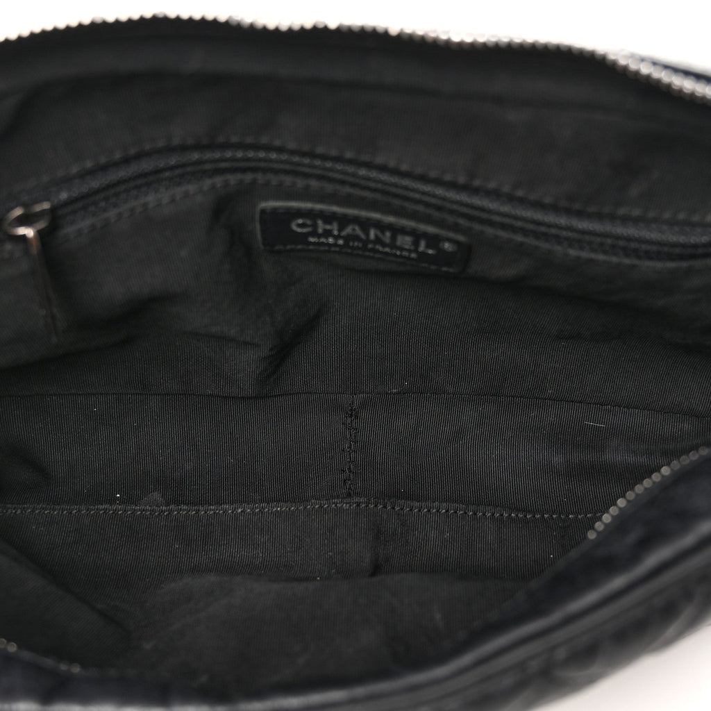Crumpled Calfskin Quilted Medium Casual Rock Flap Black