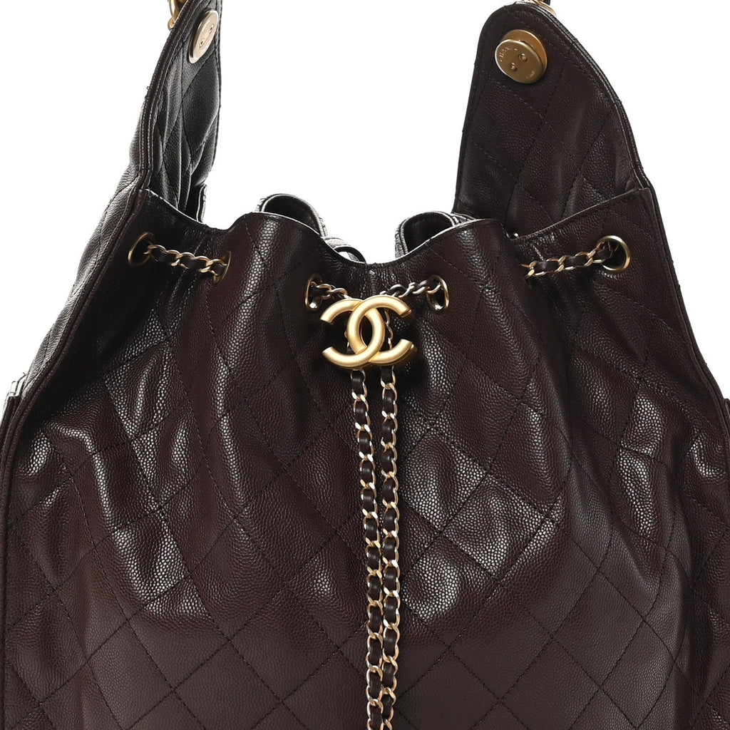 Caviar Quilted Medium Chanel 25 Handbag Dark Brown