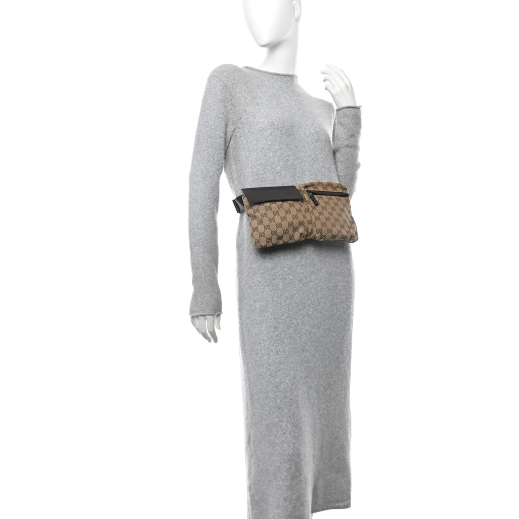 GG Monogram Double Pocket Belt Bag Dark Brown