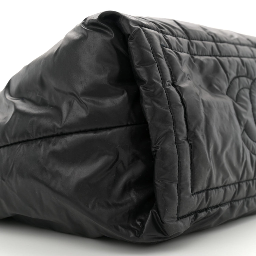Nylon Quilted Small Coco Cocoon Reversible Tote Black